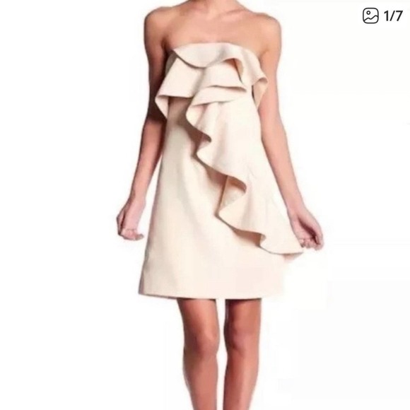 FEW MODA NEW YORK Dresses & Skirts - FEW MODA NEW YORK‎ Strapless Ruffle Overlay Dress Beige M